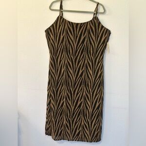 Derek Heart Gold Black Zebra Metallic Midi Dress Womens Plus Size 3X NWT